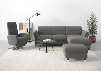 sit&more Ecksofa Grenoble L-Form mit Federkern grau 251x85x161cm Arm- Kopfteilverstellung grau