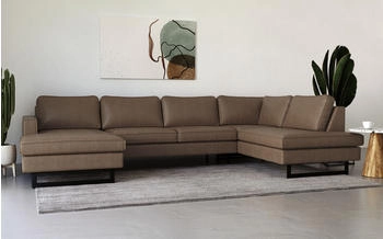 Places of Style Wohnlandschaft Pinto 350 cm U-Form XXL mit Ottomanen braun 350x85x206cm Luxus-Microfaser Lederoptik Cord