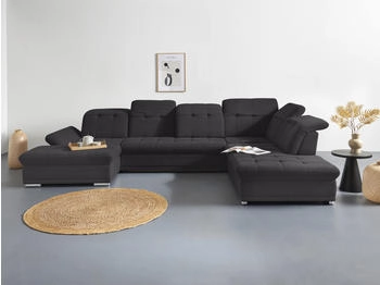 Cotta Collection Wohnlandschaft Holiday U-Form schwarz 386x86x265cm Sitztiefenverstellung, mit Bettfunktion inkl. Bettkasten schwarz