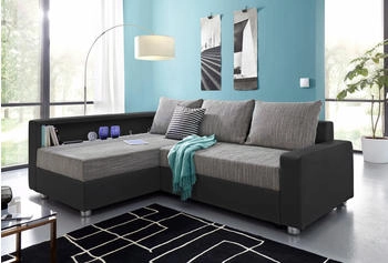 Collection AB Ecksofa Relax L-Form schwarz (schwarz, grau) 223x84x91cm Zierkissen: PRIMABELLE SOFTLUX
