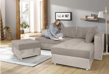 Collection AB Ecksofa Italia L-Form beige 217x42x182cm , Cord-Samt Mix beige