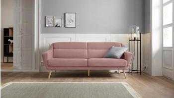 andas 3-Sitzer Bille rosa (rosé) 212x86x90cm Struktur fein Samtoptik Luxus-Microfaser weich mit N