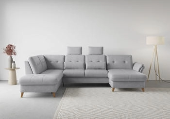 sit&more Wohnlandschaft Göteborg silber 327x90x226cm Sitztiefenverstellung Federkern, mit Bettfunktion silber
