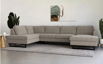 Places of Style Wohnlandschaft Pinto 350 cm U-Form XXL mit Ottomanen grau 350x85x206cm Luxus-Microfaser Lederoptik Cord