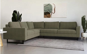 Places of Style Ecksofa Pinto langer Schenkel XXL Ottomane grün (khaki) 290x85x250cm Luxus-Microfaser Lederoptikr) Cord