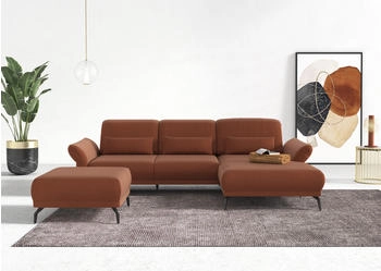 INOSIGN Ecksofa Coco L-Form rosa (kupfer) 284x88x196cm Sitztiefen-, Arm- Kopfteilverstellung, Cord-Bezug 15 cm kupfer