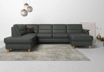Home Affaire Wohnlandschaft Palmera U-Form grau 308x89x212cm Luxus-Microfaser Luxus-Microfaser Lederoptik S