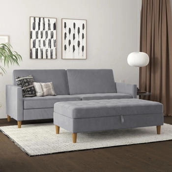 Dorel Home 3-Sitzer Presley grau 203x83x83cm Veloursstoff Sofa mit Bett-Funktion verstellbarer Rückenlehne grau
