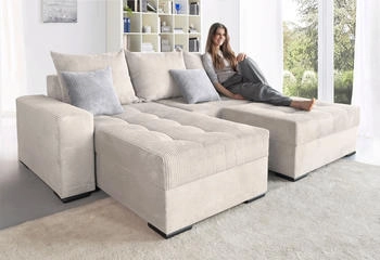 Collection AB Ecksofa Josy L-Form beige 214x84x161cm , Federkern beige