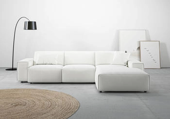 andas Ecksofa Glimminge Breitcord, Feincord, Bouclé + Easy care-Bezug weiß 294x71x191cm L-Form Zierkissen weiß