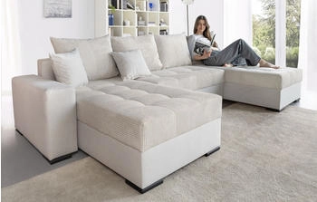 Collection AB Wohnlandschaft Josy U-Form beige (cremefarben) 313x84x161cm , Bettkasten Zierkissen, mit 2 Recamieren