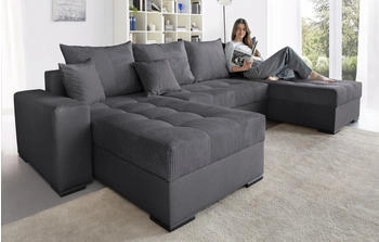 Collection AB Wohnlandschaft Josy U-Form grau 313x84x161cm , Bettkasten Zierkissen, mit 2 Recamieren ant