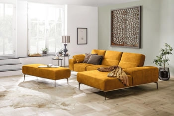 Willi Schillig Ecksofa run mit Sitzkomfort, L-Form gelb (brandy s37) 299x88x178cm Longlife Xtra-Leder Z73
