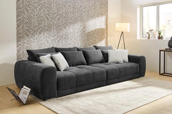Jockenhöfer Big-Sofa Moldau grau 306x83x134cm Cord: Inklusive loser Rücken- Zierkissen, frei Raum stellbar grau