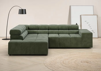 INOSIGN Ecksofa Ancona inkl. Kopfteilverstellung + 3 Zierkissen L-Form grün (oliv) 249x70x215cm