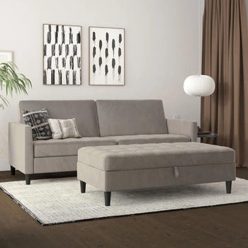 Dorel Home 3-Sitzer Presley grau (taupe) 203x83x83cm Veloursstoff Sofa mit Bett-Funktion verstellbarer Rückenlehne taupe