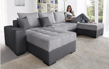 Collection AB Wohnlandschaft Josy U-Form grau (grau, anthrazit) 313x84x161cm , Bettkasten Zierkissen, mit 2 Recamieren