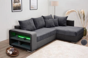 Collection AB Ecksofa L-Form grau 226x40x160cm Regalarmlehne mit LED RGB Beleuchtung,Bettfunktion Bettkasten anthrazit