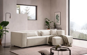 LeGer Home Ecksofa PIARA Kedernaht Cord Couch L-Form beige hellbeige 267x66x167cm Ottomane rechts
