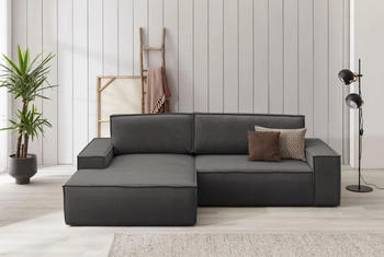 Home Affaire Ecksofa SHERWOOD Schlafsofa 267 cm L-Form grau charcoal 267x85x167cm 210x136 cm Cord, Vintage