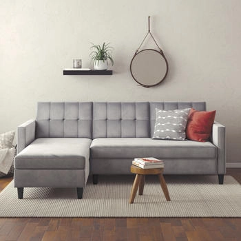 Dorel Home Ecksofa Hartford II grau 213x83x154cm Veloursstoff Stauraum, Recamiere montierbar grau