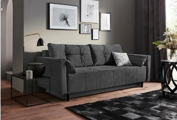 Collection AB Schlafsofa Solar grau 225x80x86cm Luxus-Microfaser Zierkissen ettkasten loser Rücken- Zierkiss