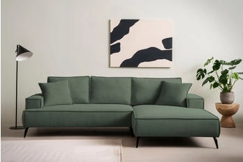 andas Ecksofa TVINNU, L-Form Cord, Sofa grün dunkelgrün 275x83x173cm Ottomane rechts/links, schwarze er dunkelgrün