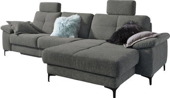3C Carina Ecksofa Burnaby L-Form grau stone 296x87x162cm Chenille-Optik 2 Kopfst&uuml;tzen Schlaf- motorischer