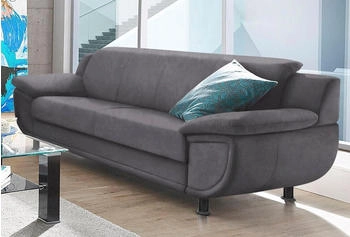 Trendmanufaktur 3-Sitzer Rondo 207 cm Armlehnen, schwarz grau anthrazit 207x85x94cm Kunstleder SOFTLUX