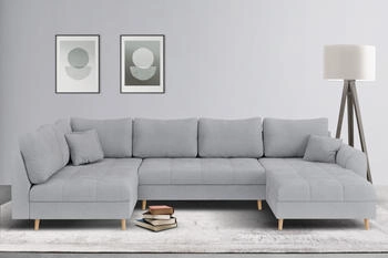 Home Affaire Wohnlandschaft CHARRE U-Form incl. 3 Zierkissen grau 310x81x161cm Cord Bouclé lose