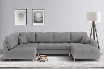 Home Affaire Wohnlandschaft CHARRE U-Form incl. 3 Zierkissen 310x81x161cm Cord Bouclé grau dunkelgrau