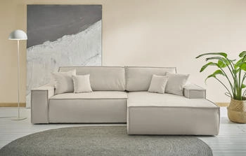andas Ecksofa Finnley Schlafsofa 267 cm Bouclé, fein u. Cord, L-Form beige creme 267x85x167cm Bezugstoff