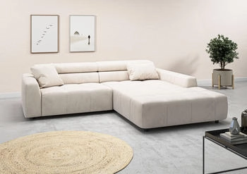 3C Candy Ecksofa Denver Cord- Easy care-Bezug, Kopfteilverstellung L-Form wei&szlig; 258x68x217cm se. motorischer