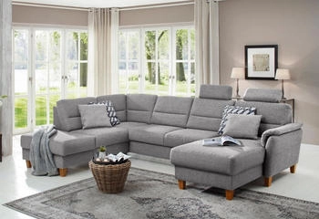 Home Affaire Wohnlandschaft Palmera U-Form Federkern mit Bettfunktion silber