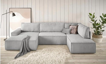 Home Affaire Wohnlandschaft SHERWOOD XXL 329 cm U-Form Schlafsofa, Schlaffunktion m. Bettkasten (194x139 cm) Cord Vintage hellgrau
