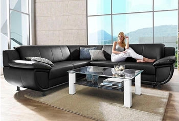 Trendmanufaktur Ecksofa Rondo mit Schlaffunktion 267x247 cm Armlehnen L-Form mit Federkern schwarz schwarz