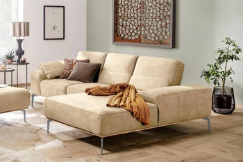 Willi Schillig Ecksofa run 279x88x178 cm Stoff S37 Recamiere rechts mit Sitztiefenverstellung beige (sahara s37)