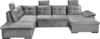 Stella Trading Black Red White Wohnlandschaft Schlaffunktion, 3 Kopfstützen, grau - 334x107x170/217 (BxHxT)