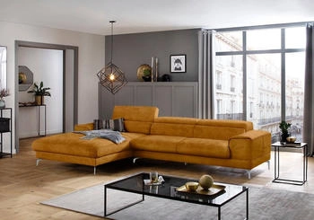 Willi Schillig Ecksofa piedroo 343x70x193 cm Stoff S37 Longchair links mit Kopfteil-/-ohne Sitztiefenverstellung gelb (brandy s37)