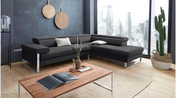 Willi Schillig Ecksofa finn 281x71x230 cm Longlife Xtra-Leder Z59 Ottomane rechts mit Kopfteil-/-ohne Sitztiefenverstellung schwarz (schwarz z59)