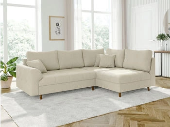 S-Style M&ouml;bel Ecksofa Zara Braun n Skandinavisch Stil Cord-Stoff Ottomane Beige