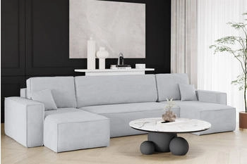 Fun Möbel Wohnlandschaft Schlafsofa MARIS Stoff Poso Hellgrau 312x83x145 cm