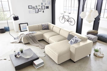 Atlantic Home Collection Wohnlandschaft Bulky U-Form 324x70x195cm in U-Form und XXL Sitzfl&auml;che modular aufgebaut beige