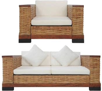 vidaXL 2-Tlg. Sofagarnitur Mit Auflagen Braun Natur Rattan 1-Sitzer + 2-Sitzer (278618)