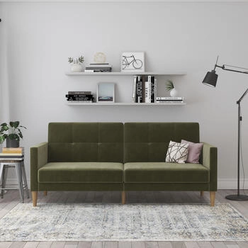 Dorel Home 3-Sitzer Lilly grün 207x82x82cm Veloursstoff Bett-Funktion, Rückenlehne 3-fach verstellbar, SitzH: 43 cm olive
