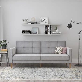 Dorel Home 3-Sitzer Lilly grau 207x82x82cm Veloursstoff Bett-Funktion, Rückenlehne 3-fach verstellbar, SitzH: 43 cm hellgrau