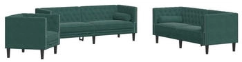 vidaXL Sofa 3-tlg. Chesterfield-Sofa-Set mit Nackenrollen Dunkelgr&uuml;n Samt Dunkelgr&uuml;n