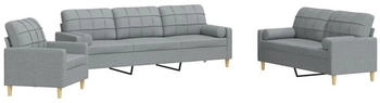 vidaXL Sofa 3-tlg. Sofagarnitur mit Dekokissen Hellgrau Stoff Hellgrau