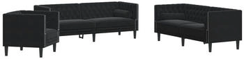 vidaXL Sofa 3-tlg. Chesterfield-Sofa-Set mit Nackenrollen Schwarz Samt Schwarz