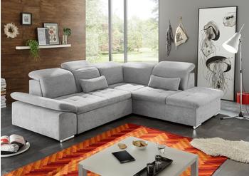 Stella Trading ED EXCITING DESIGN Ecksofa Wayne mit Schlaffunktion & Bettkasten 2x Nierenkissen silver